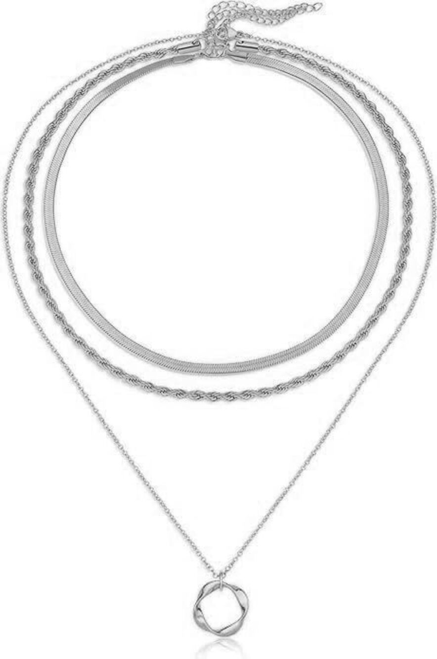 5752 Silver Layered Necklace Trendy Jewelry 18K White Gold Plated Chunky